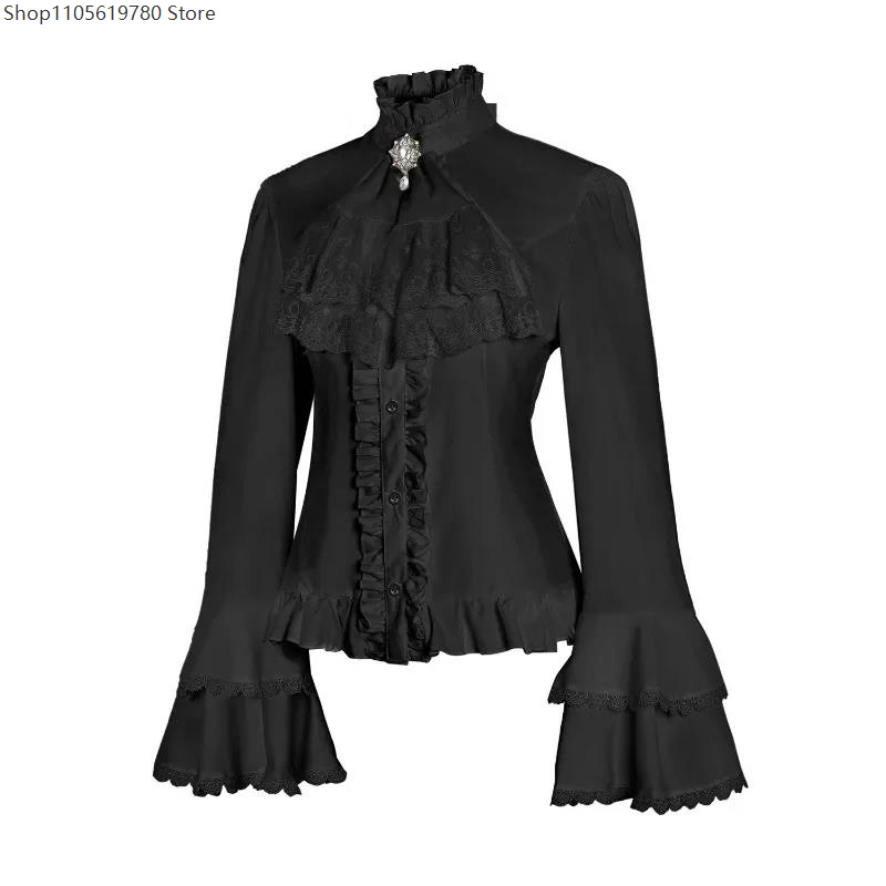 Belted Shirt Dress - Лолита-блузка с кружевом, рюшами, высоким воротником,