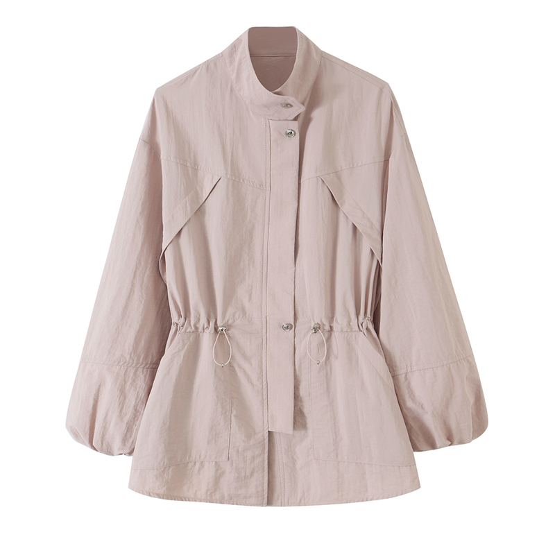 Women'S Fashion Utility Jacket - Женское светло-розовое пальто с воротником-стойкой, поясом