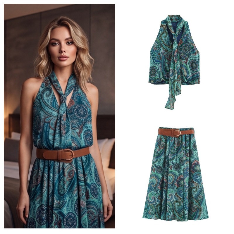 Belted Shirt Dress - Винтажные юбки-макси с принтом и поясом,